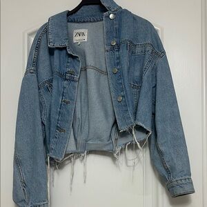 Zara Cropped Light Blue Jean Jacket